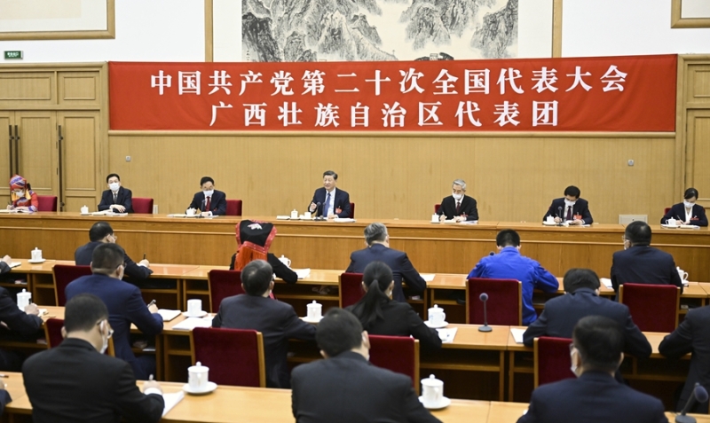 习近平在参加党的二十大广西代表团讨论时强调 心往一处想劲往一处使推动中华民族伟...